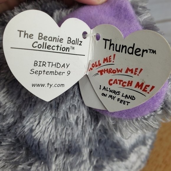 Ty Beanie Ballz Thunder the Elephant Gray Purple Round Plush Stuffed Animal 9" - Picture 10 of 10